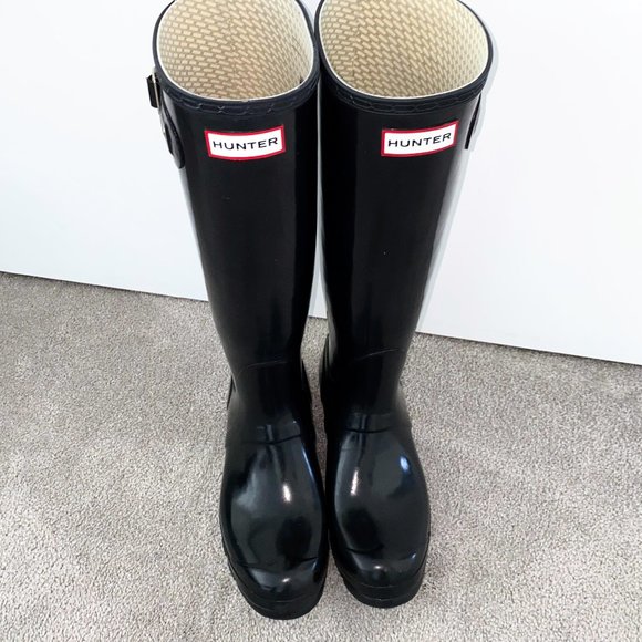 HUNTER Original Black Gloss Tall Rain Boots W23616 Size 7M / 8F Womens 8 - Picture 8 of 8